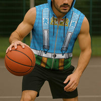 Bavarian Lederhosen Costume Style Sleeveless Zip Hoodie Lions Rautenflagge Pattern - Wonder Print Shop