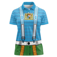 Bavarian Lederhosen Costume Style Women Polo Shirt Lions Rautenflagge Pattern - Wonder Print Shop