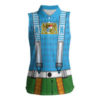 Bavarian Lederhosen Costume Style Women Sleeveless Polo Shirt Lions Rautenflagge Pattern - Wonder Print Shop