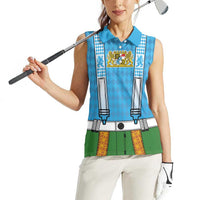 Bavarian Lederhosen Costume Style Women Sleeveless Polo Shirt Lions Rautenflagge Pattern - Wonder Print Shop