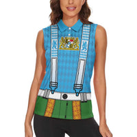 Bavarian Lederhosen Costume Style Women Sleeveless Polo Shirt Lions Rautenflagge Pattern - Wonder Print Shop