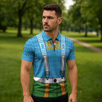 Bavarian Lederhosen Costume Style Zipper Polo Shirt Lions Rautenflagge Pattern - Wonder Print Shop