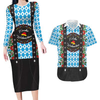 German Christmas Couples Matching Long Sleeve Bodycon Dress and Hawaiian Shirt Lederhosen Weihnachten Style with Bavaria Pattern - Wonder Print Shop