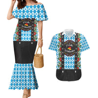 German Christmas Couples Matching Mermaid Dress and Hawaiian Shirt Lederhosen Weihnachten Style with Bavaria Pattern - Wonder Print Shop
