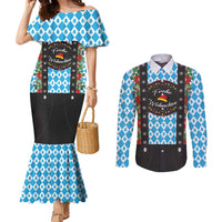 German Christmas Couples Matching Mermaid Dress and Long Sleeve Button Shirt Lederhosen Weihnachten Style with Bavaria Pattern