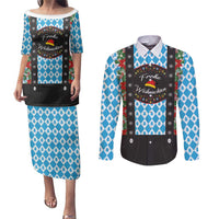 German Christmas Couples Matching Puletasi and Long Sleeve Button Shirt Lederhosen Weihnachten Style with Bavaria Pattern - Wonder Print Shop