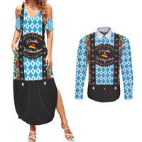 German Christmas Couples Matching Summer Maxi Dress and Long Sleeve Button Shirt Lederhosen Weihnachten Style with Bavaria Pattern - Wonder Print Shop