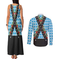 German Christmas Couples Matching Tank Maxi Dress and Long Sleeve Button Shirt Lederhosen Weihnachten Style with Bavaria Pattern - Wonder Print Shop