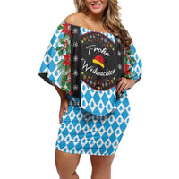 German Christmas Family Matching Off Shoulder Short Dress and Hawaiian Shirt Lederhosen Weihnachten Style with Bavaria Pattern - Wonder Print Shop