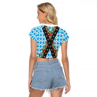 German Christmas Raglan Cropped T Shirt Lederhosen Weihnachten Style with Bavaria Pattern - Wonder Print Shop