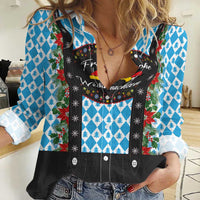 German Christmas Women Casual Shirt Lederhosen Weihnachten Style with Bavaria Pattern - Wonder Print Shop