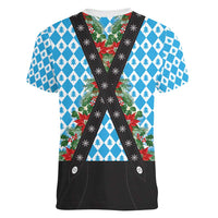 German Christmas Women V-Neck T-Shirt Lederhosen Weihnachten Style with Bavaria Pattern - Wonder Print Shop
