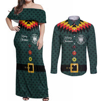 Custom German Christmas Couples Matching Off Shoulder Maxi Dress and Long Sleeve Button Shirt German Football Jersey mix Santa Suit Style - Wonder Print Shop