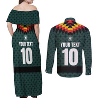 Custom German Christmas Couples Matching Off Shoulder Maxi Dress and Long Sleeve Button Shirt German Football Jersey mix Santa Suit Style - Wonder Print Shop