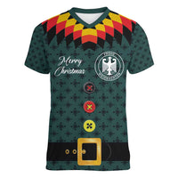 Custom German Christmas Women V-Neck T-Shirt German Football Jersey mix Santa Suit Style - Wonder Print Shop