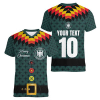 Custom German Christmas Women V-Neck T-Shirt German Football Jersey mix Santa Suit Style - Wonder Print Shop
