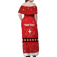 Personalized Swiss Christmas - Designed in Santa Suit Family Matching Off Shoulder Maxi Dress and Hawaiian Shirt - Wonder Print Shop