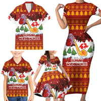 Swiss Santa Plays The Alphorn Christmas Family Matching Short Sleeve Bodycon Dress and Hawaiian Shirt The Matterhorn with Christmas Elements - Wonder Print Shop