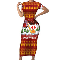 Swiss Santa Plays The Alphorn Christmas Short Sleeve Bodycon Dress The Matterhorn with Christmas Elements - Wonder Print Shop