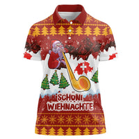 Swiss Santa Plays The Alphorn Christmas Women Polo Shirt The Matterhorn with Christmas Elements - Wonder Print Shop