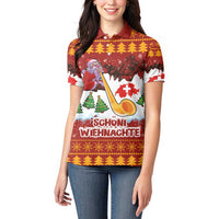 Swiss Santa Plays The Alphorn Christmas Women Polo Shirt The Matterhorn with Christmas Elements - Wonder Print Shop