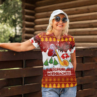 Swiss Santa Plays The Alphorn Christmas Women Polo Shirt The Matterhorn with Christmas Elements - Wonder Print Shop