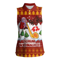 Swiss Santa Plays The Alphorn Christmas Women Sleeveless Polo Shirt The Matterhorn with Christmas Elements - Wonder Print Shop