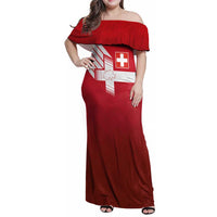 Custom Swiss Football Jersey for The Champions Family Matching Off Shoulder Maxi Dress and Hawaiian Shirt LT03
