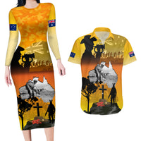 Australia ANZAC Day Couples Matching Long Sleeve Bodycon Dress and Hawaiian Shirt Gallipoli Lest We Forget - Wonder Print Shop