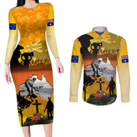 Australia ANZAC Day Couples Matching Long Sleeve Bodycon Dress and Long Sleeve Button Shirt Gallipoli Lest We Forget - Wonder Print Shop