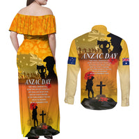 Australia ANZAC Day Couples Matching Off Shoulder Maxi Dress and Long Sleeve Button Shirt Gallipoli Lest We Forget - Wonder Print Shop