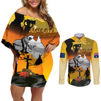 Australia ANZAC Day Couples Matching Off Shoulder Short Dress and Long Sleeve Button Shirt Gallipoli Lest We Forget - Wonder Print Shop