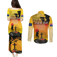 Australia ANZAC Day Couples Matching Puletasi and Long Sleeve Button Shirt Gallipoli Lest We Forget - Wonder Print Shop
