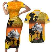 Australia ANZAC Day Couples Matching Short Sleeve Bodycon Dress and Hawaiian Shirt Gallipoli Lest We Forget - Wonder Print Shop