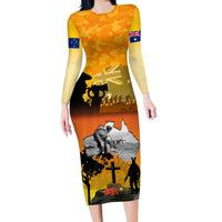 Australia ANZAC Day Long Sleeve Bodycon Dress Gallipoli Lest We Forget - Wonder Print Shop
