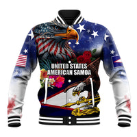 Personalised United States and American Samoa Baseball Jacket Bald Eagle Rose and Hibiscus Flower - Wonder Print Shop