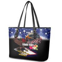 Personalised United States and American Samoa Leather Tote Bag Bald Eagle Rose and Hibiscus Flower - Wonder Print Shop