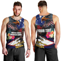 Personalised United States and American Samoa Men Tank Top Bald Eagle Rose and Hibiscus Flower - Wonder Print Shop
