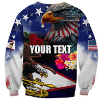 Personalised United States and American Samoa Sweatshirt Bald Eagle Rose and Hibiscus Flower - Wonder Print Shop