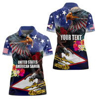 Personalised United States and American Samoa Women Polo Shirt Bald Eagle Rose and Hibiscus Flower - Wonder Print Shop