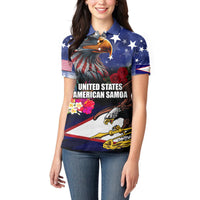 Personalised United States and American Samoa Women Polo Shirt Bald Eagle Rose and Hibiscus Flower - Wonder Print Shop