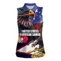 Personalised United States and American Samoa Women Sleeveless Polo Shirt Bald Eagle Rose and Hibiscus Flower - Wonder Print Shop