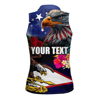 Personalised United States and American Samoa Women Sleeveless Polo Shirt Bald Eagle Rose and Hibiscus Flower - Wonder Print Shop