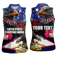 Personalised United States and American Samoa Women Sleeveless Polo Shirt Bald Eagle Rose and Hibiscus Flower - Wonder Print Shop