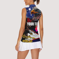 Personalised United States and American Samoa Women Sleeveless Polo Shirt Bald Eagle Rose and Hibiscus Flower - Wonder Print Shop