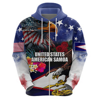 Personalised United States and American Samoa Zip Hoodie Bald Eagle Rose and Hibiscus Flower - Wonder Print Shop