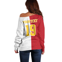 Spain Football 2026 Custom Off Shoulder Sweater La Roja Red and White Split
