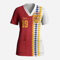 Spain Football 2026 Custom Scrub Top La Roja Red and White Split