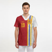 Spain Football 2026 Custom Scrub Top La Roja Red and White Split