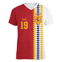 Spain Football 2026 Custom Women V-Neck T-Shirt La Roja Red and White Split